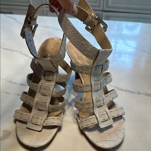 Vaneli Beige Croc-Embossed Sandals